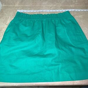 J Crew Re-Imagined Kelly Green Skirt Elastic Waistband Linen Cotton Mini…
